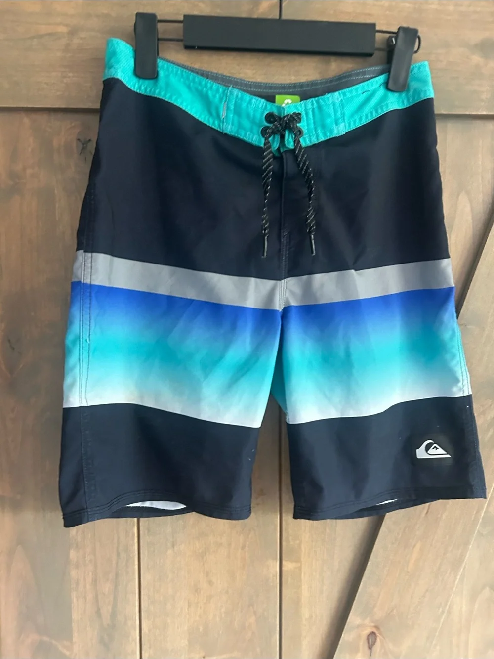 Quiksilver Black Swim Shorts with Teal & Blue Gradient Waistband